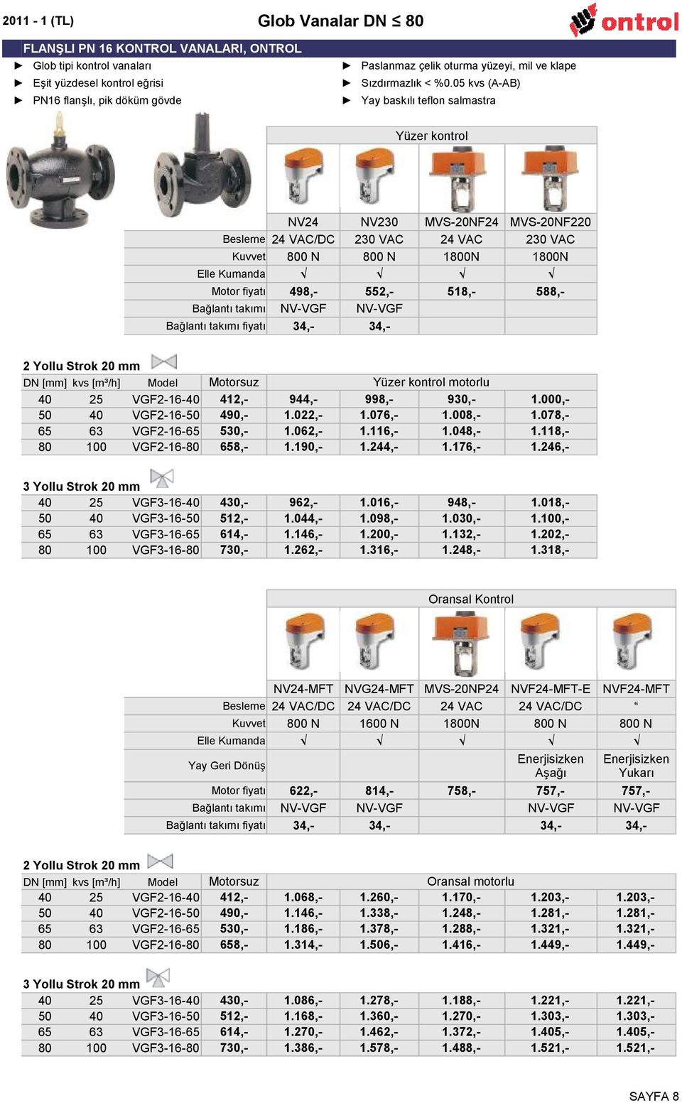 05 kvs (A-AB) Yay baskılı teflon salmastra Yüzer kontrol NV24 NV230 MVS-20NF24 MVS-20NF220 Besleme 24 VAC/DC 230 VAC 24 VAC 230 VAC Kuvvet 800 N 800 N 1800N 1800N Elle Kumanda Motor fiyatı 498,-