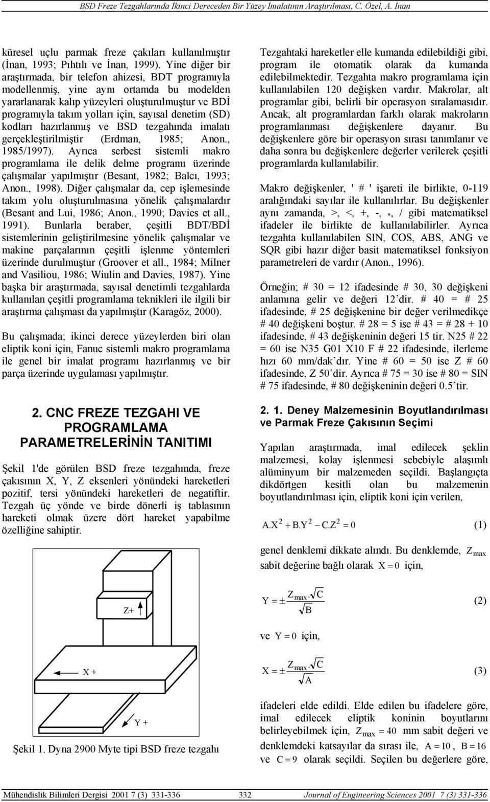 denetim (SD) kodları hazırlanmış ve BSD tezgahında imalatı gerçekleştirilmiştir (Erdman, 1985; Anon., 1985/1997).