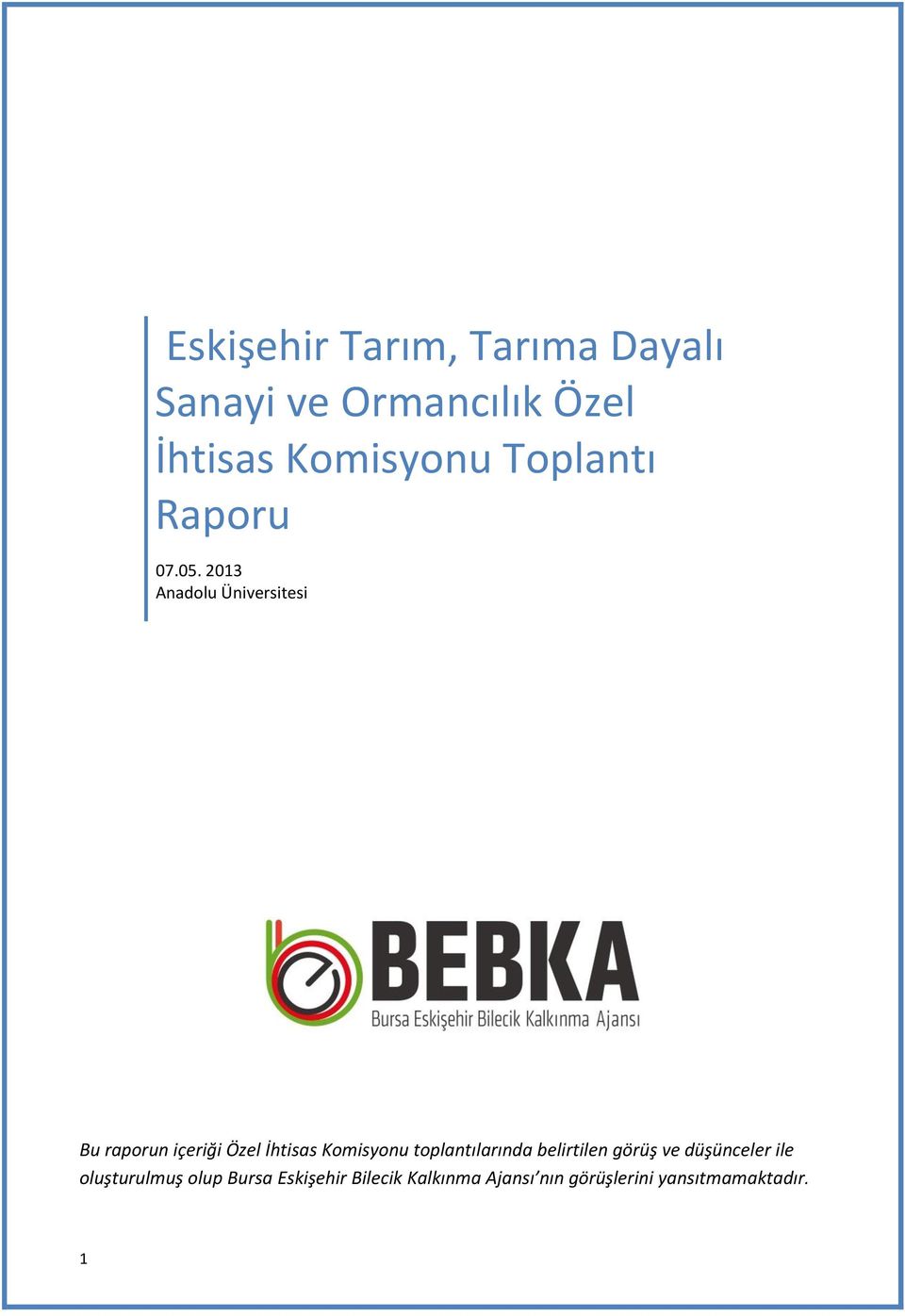 2013 Anadolu Üniversitesi Bu raporun içeriği Özel İhtisas Komisyonu