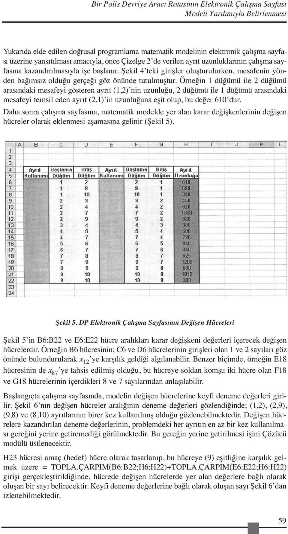 Şekil 4 teki girişler oluşturulurken, mesafenin yönden bağımsız olduğu gerçeği göz önünde tutulmuştur.