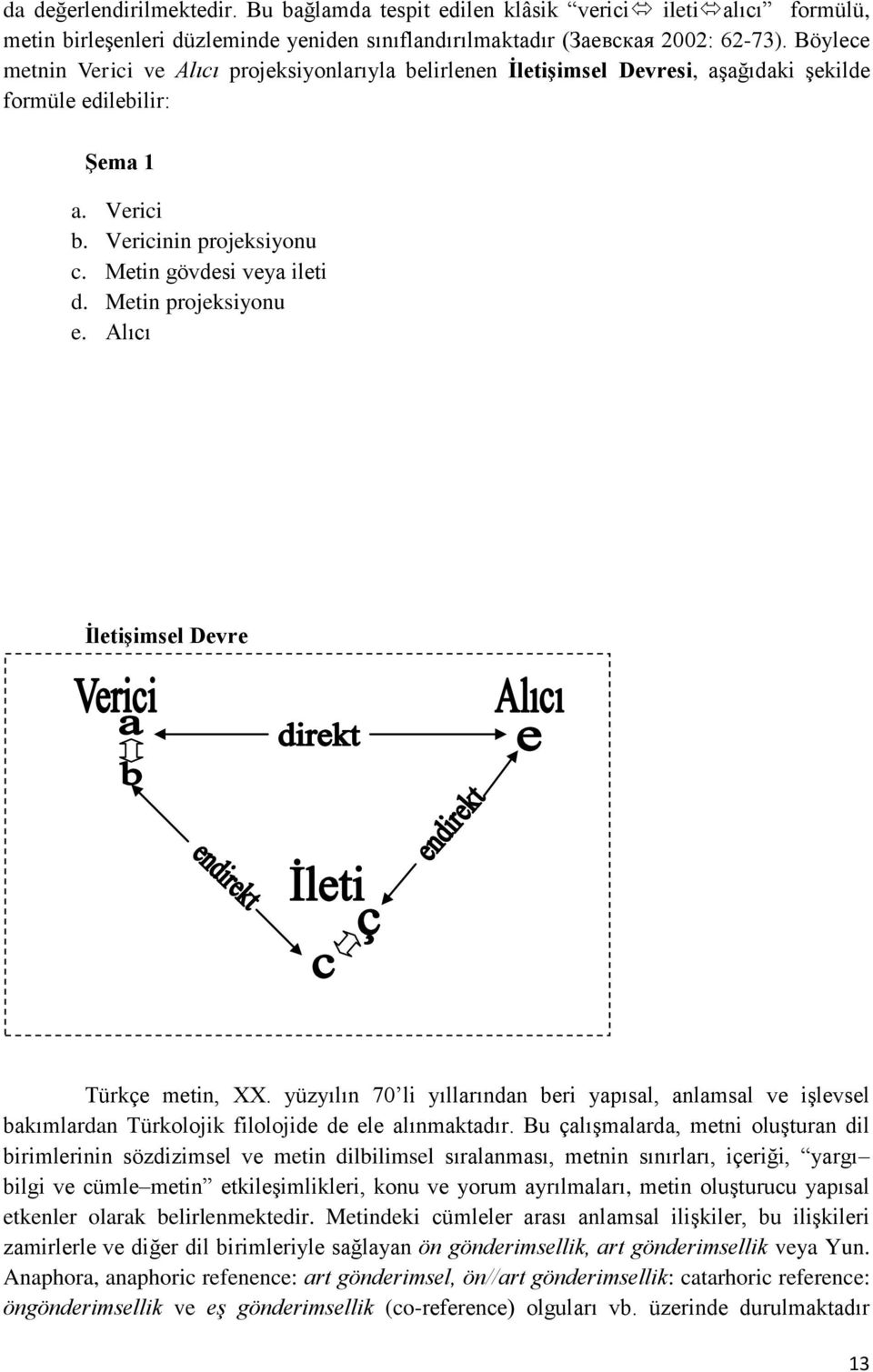 Metin projeksiyonu e. Alıcı İletişimsel Devre Türkçe metin, XX. yüzyılın 70 li yıllarından beri yapısal, anlamsal ve işlevsel bakımlardan Türkolojik filolojide de ele alınmaktadır.