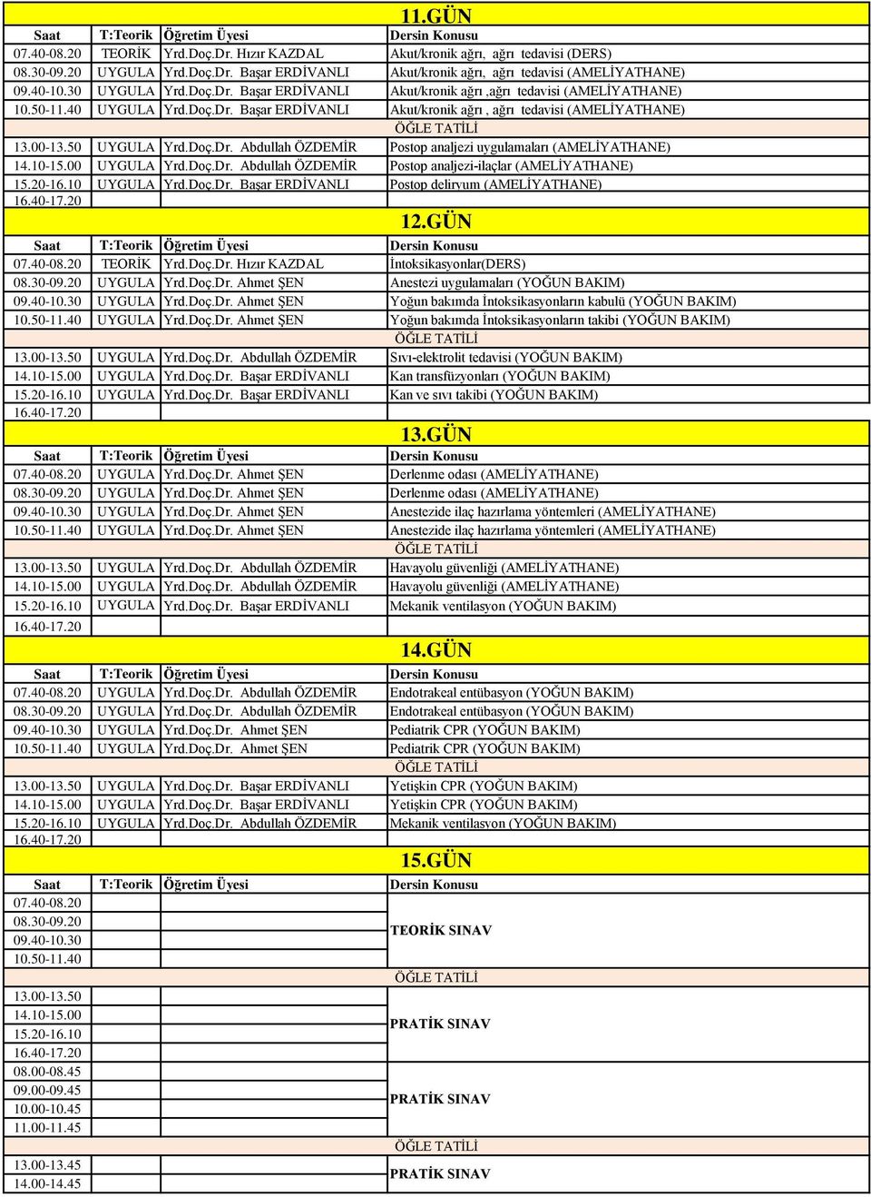 10-15.00 UYGULA Yrd.Doç.Dr. Abdullah ÖZDEMİR ostop analjezi-ilaçlar (AMELİYAHANE) 15.20-16.10 UYGULA Yrd.Doç.Dr. Başar ERDİVANLI ostop deliryum (AMELİYAHANE) 16.40-17.20 07.40-08.20 EORİK Yrd.Doç.Dr. Hızır KAZDAL İntoksikasyonlar(DERS) 08.