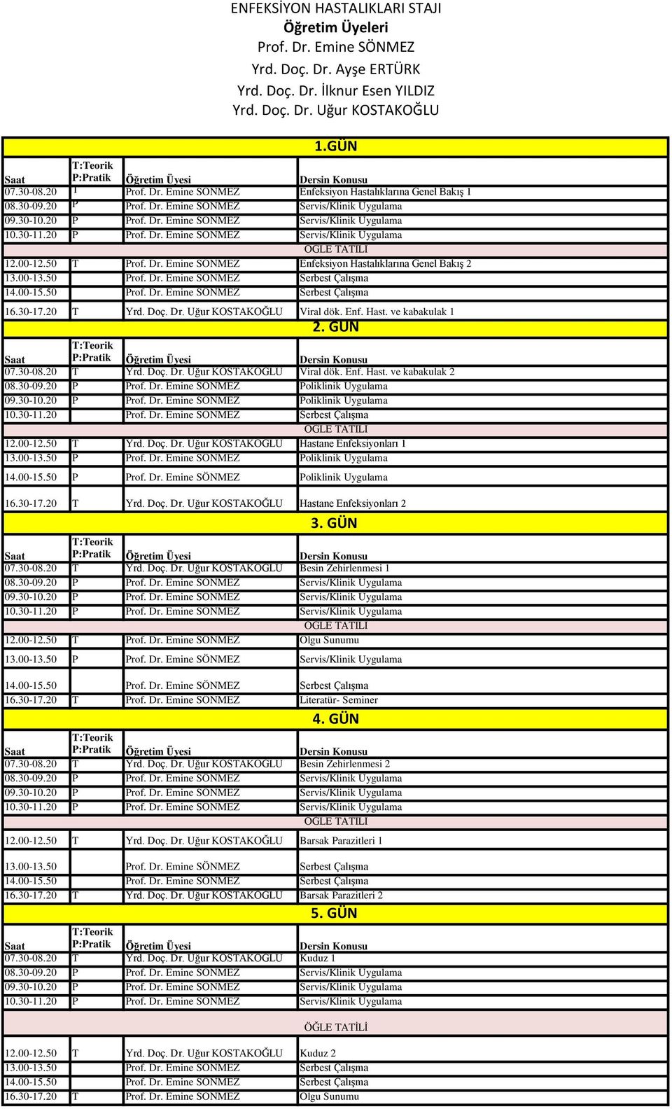 00-13.50 rof. Dr. Emine SÖNMEZ Serbest Çalışma 14.00-15.50 rof. Dr. Emine SÖNMEZ Serbest Çalışma 16.30-17.20 Yrd. Doç. Dr. Uğur KOSAKOĞLU Viral dök. Enf. Hast. ve kabakulak 1 2. GÜN 07.30-08.20 Yrd. Doç. Dr. Uğur KOSAKOĞLU Viral dök. Enf. Hast. ve kabakulak 2 08.