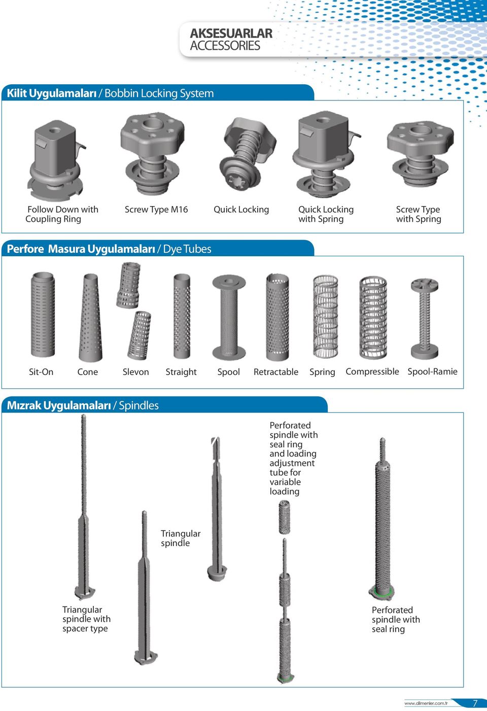 Spool Retractable Spring Compressible Spool-Ramie Mızrak Uygulamaları / Spindles Perforated spindle with seal ring and