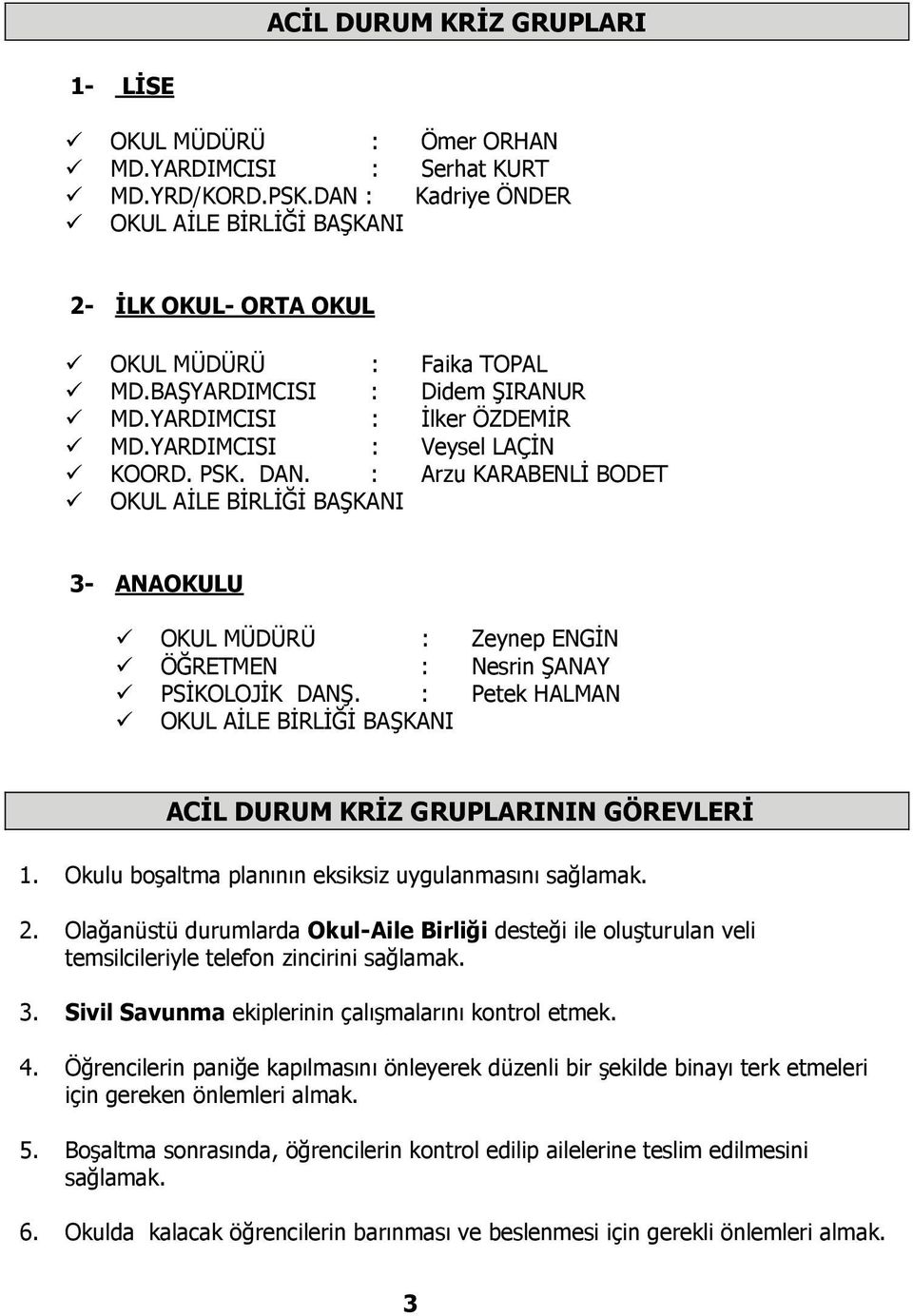 : Arzu KARABENLİ BODET OKUL AİLE BİRLİĞİ BAŞKANI 3- ANAOKULU OKUL MÜDÜRÜ : Zeynep ENGİN ÖĞRETMEN : Nesrin ŞANAY PSİKOLOJİK DANŞ.