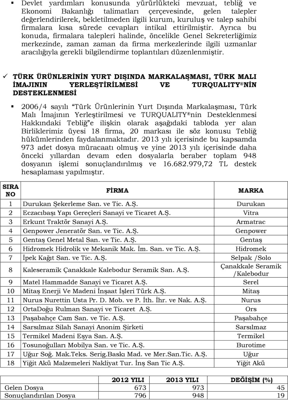 Ayrıca bu konuda, firmalara talepleri halinde, öncelikle Genel Sekreterliğimiz merkezinde, zaman zaman da firma merkezlerinde ilgili uzmanlar aracılığıyla gerekli bilgilendirme toplantıları