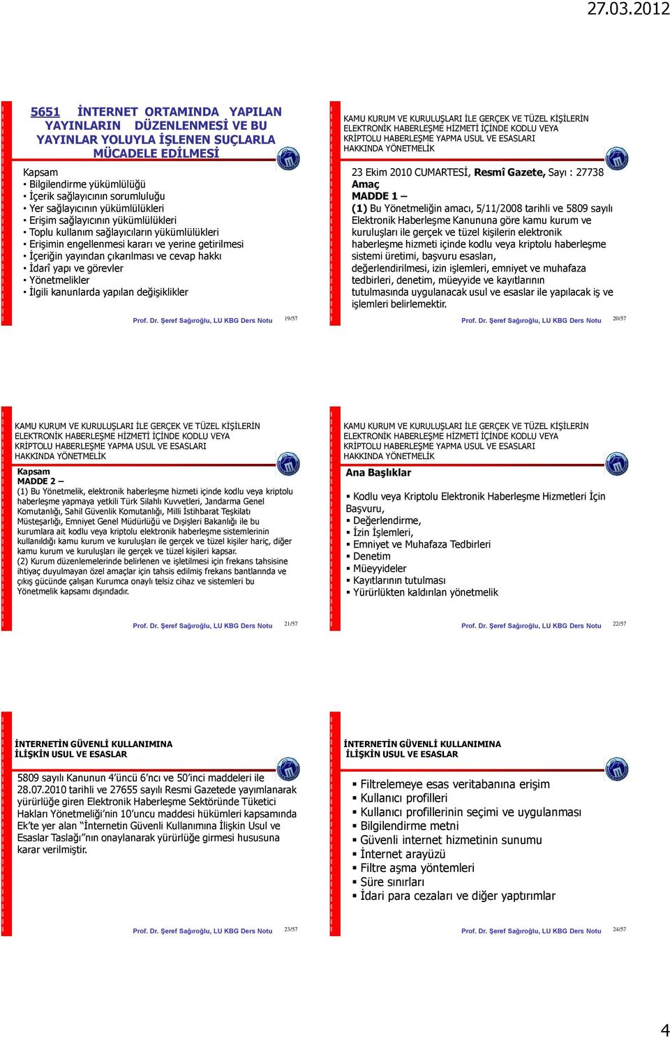 yapı ve görevler Yönetmelikler İlgili kanunlarda yapılan değişiklikler 19/57 KAMU KURUM VE KURULUŞLARI İLE GERÇEK VE TÜZEL KİŞİLERİN ELEKTRONİK HABERLEŞME HİZMETİ İÇİNDE KODLU VEYA KRİPTOLU