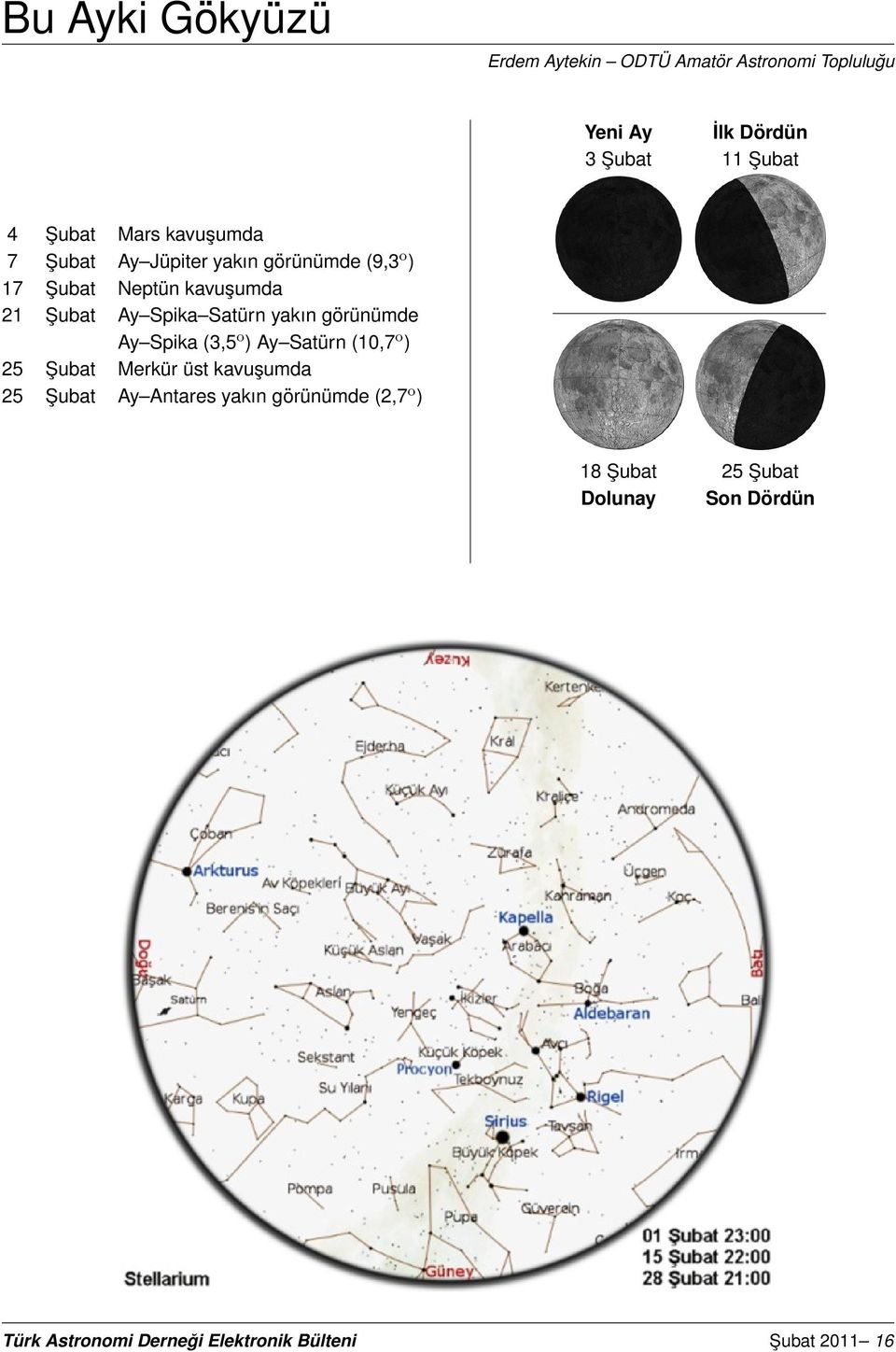 yakın görünümde Ay Spika (3,5 o ) Ay Satürn (10,7 o ) 25 Şubat Merkür üst kavuşumda 25 Şubat Ay Antares yakın