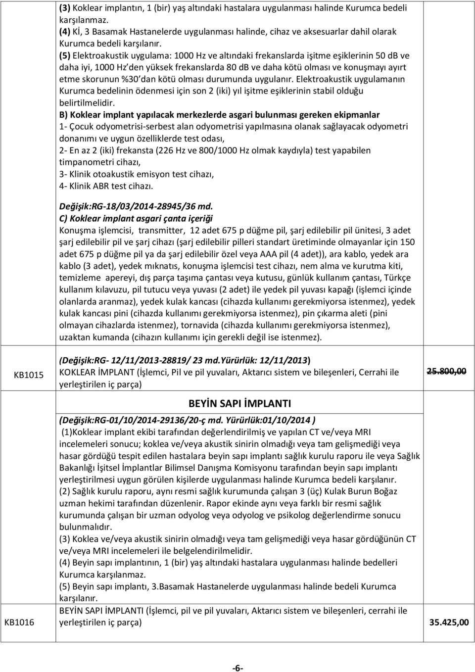 (5) Elektroakustik uygulama: 1000 Hz ve altındaki frekanslarda işitme eşiklerinin 50 db ve daha iyi, 1000 Hz den yüksek frekanslarda 80 db ve daha kötü olması ve konuşmayı ayırt etme skorunun %30 dan