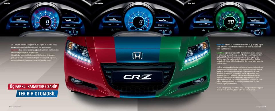 Yüksek torklu Integrated Motor Assist (IMA) sistemi ile birleşen yumuşak ve üstün performans muhteşem bir sürüş keyfi sağlarken, ekonomikliğiyle CR-Z ye modern bir sportif yapı kazandırır.