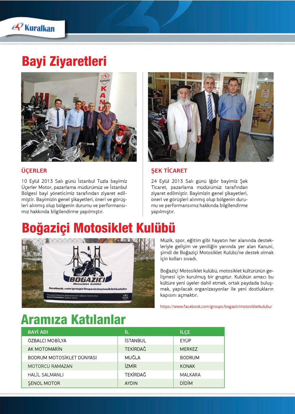 Boğaziçi Motosiklet Kulübü Aramıza Katılanlar BAİ A İL İLE ZBAL MOBİLYA İTANBUL EYÜ AK MOTOMARİN TEKİRDAĞ MERKEZ BODRUM MOTOİKLET DÜNYA MUĞLA BODRUM MOTORU RAMAZAN İZMİR KONAK Eyll alı gn ğdır