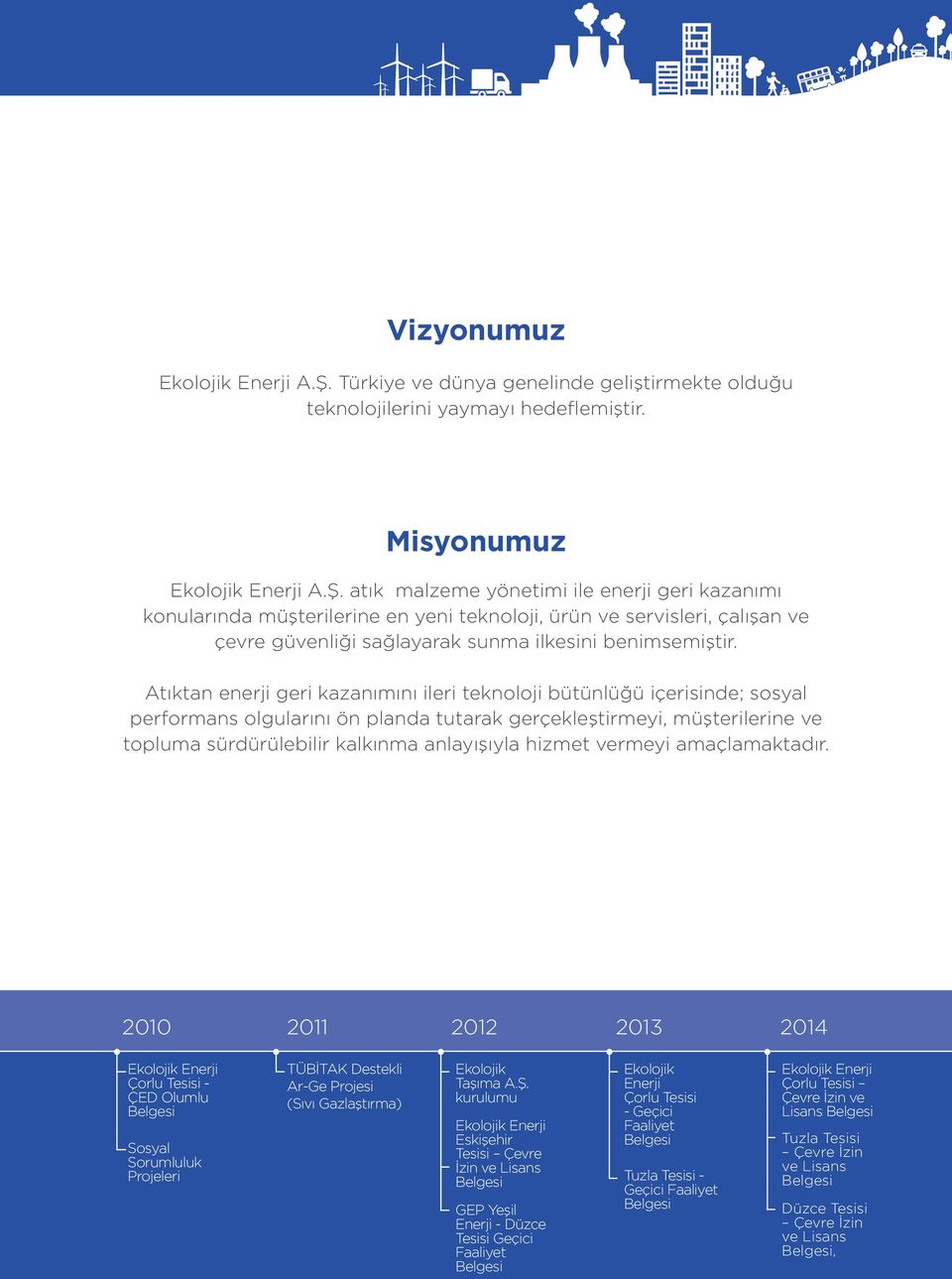 atık malzeme yönetimi ile enerji geri kazanımı konularında müşterilerine en yeni teknoloji, ürün ve servisleri, çalışan ve çevre güvenliği sağlayarak sunma ilkesini benimsemiştir.