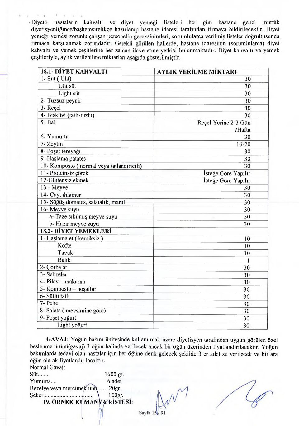 Gerekli görülen hallerde, hastane idaresinin (sorumlularca) diyet kahvaltı ve yemek çeşitlerine her zaman ilave etme yetkisi bulunmaktadır.