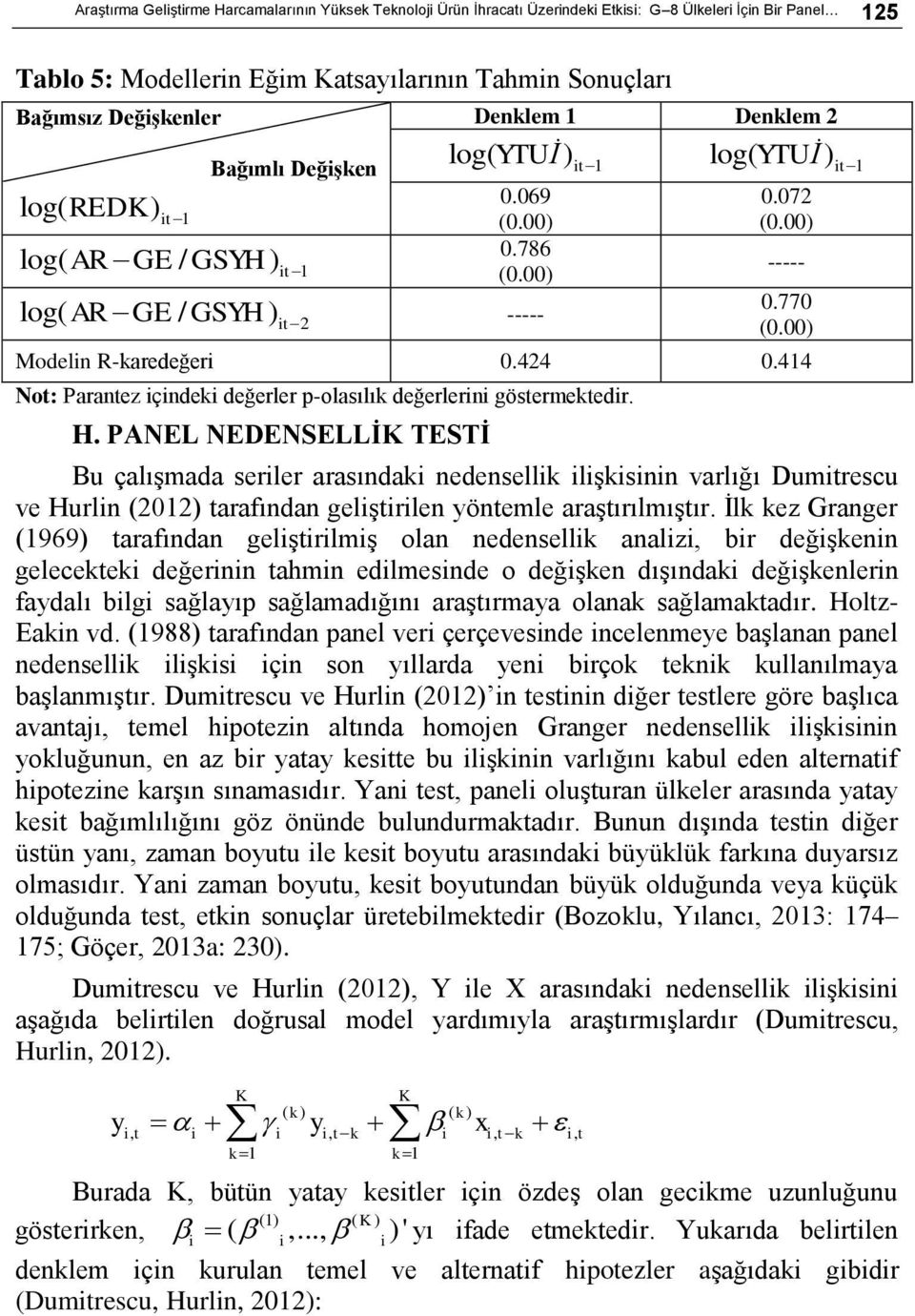 00) Modelin R-karedeğeri 0.424 0.414 ot: Parantez içindeki değerler p-olasılık değerlerini göstermektedir. H.