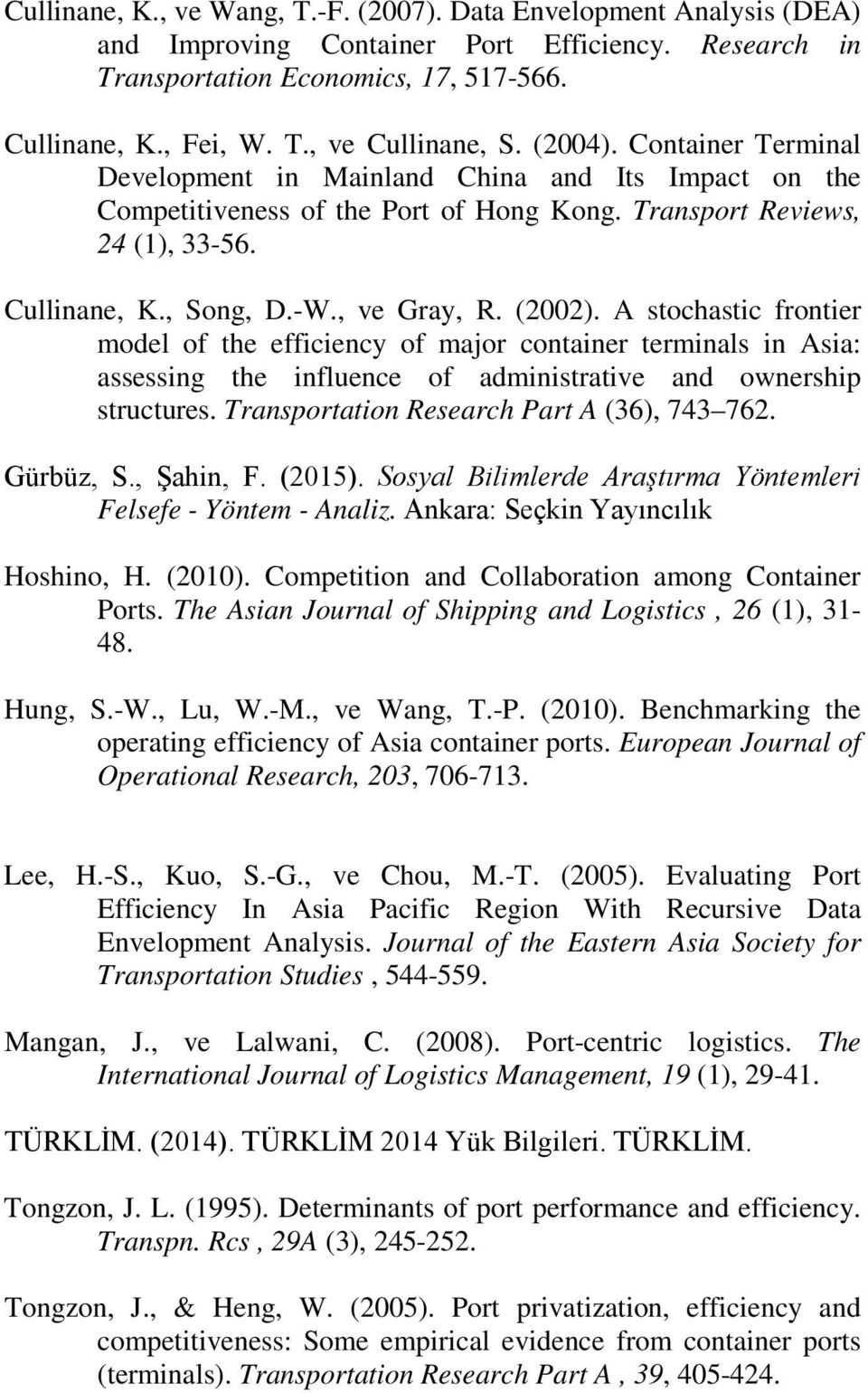 (2002). A stochastic frontier model of the efficiency of major container terminals in Asia: assessing the influence of administrative and ownership structures.