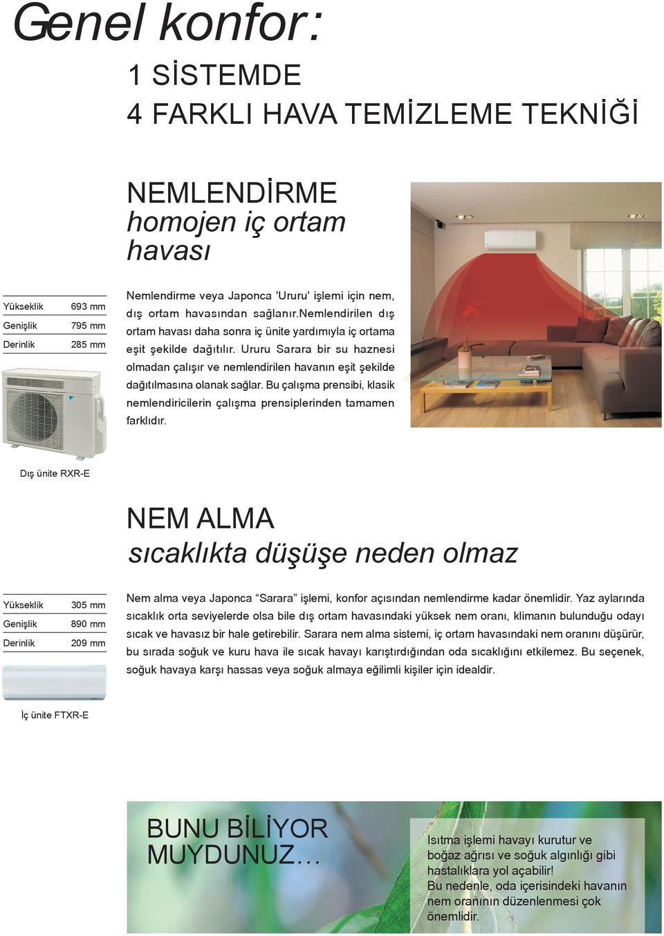 Ururu Sarara bir su haznesi olmadan çalışır ve nemlendirilen havanın eşit şekilde dağıtılmasına olanak sağlar. Bu çalışma prensibi, klasik nemlendiricilerin çalışma prensiplerinden tamamen farklıdır.