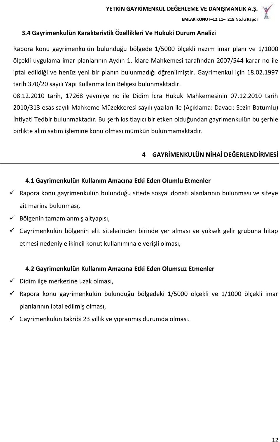 1997 tarih 370/20 sayılı Yapı Kullanma İzin Belgesi bulunmaktadır. 08.12.