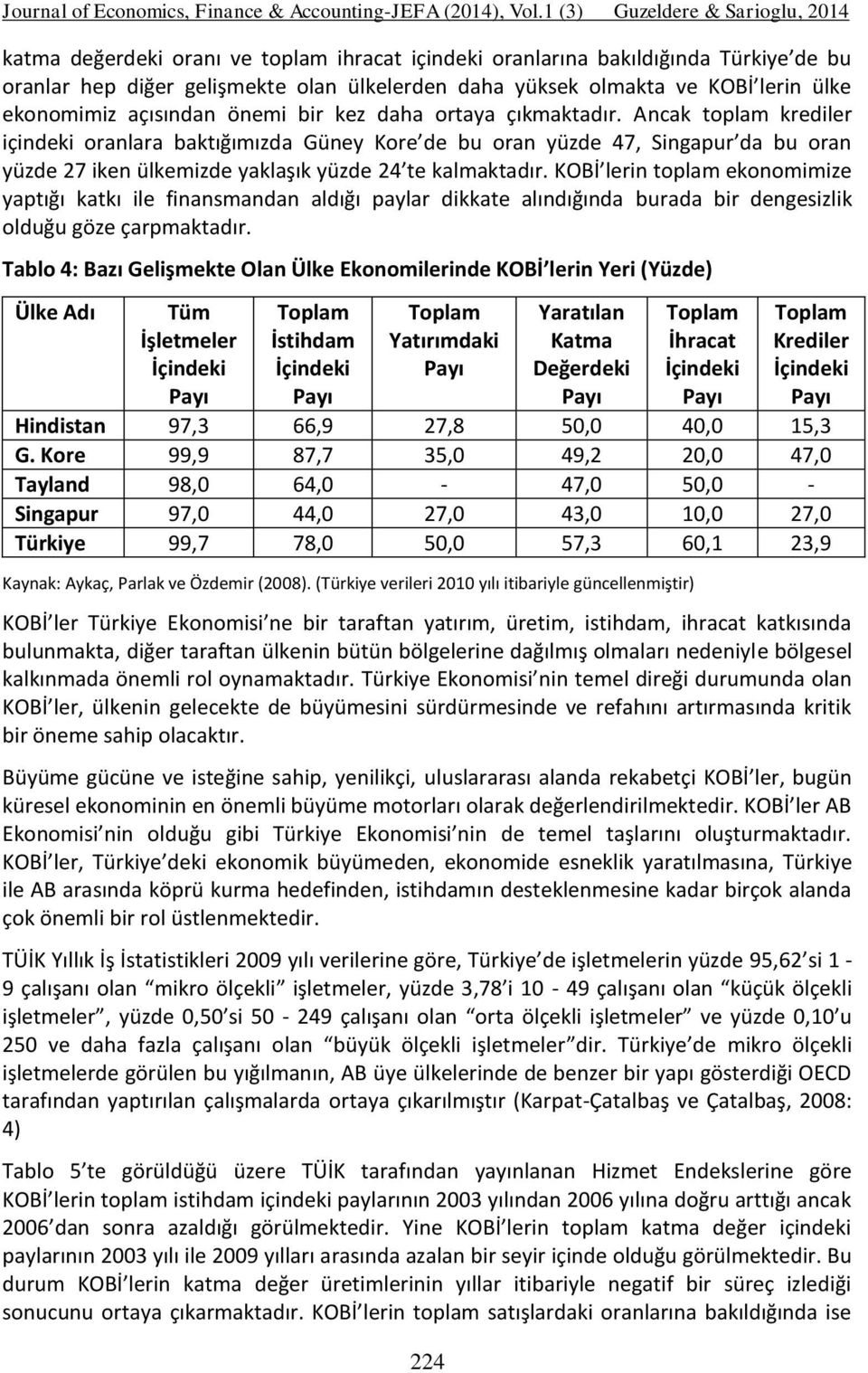 KOBİ lerin toplam ekonomimize yaptığı katkı ile finansmandan aldığı paylar dikkate alındığında burada bir dengesizlik olduğu göze çarpmaktadır.