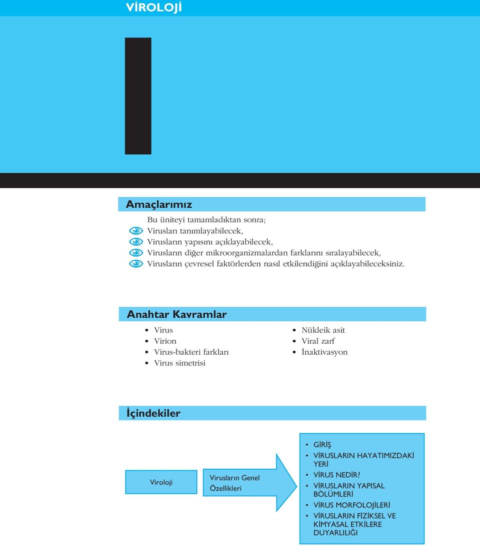 Anahtar Kavramlar Virus Virion Virus-bakteri farklar Virus simetrisi Nükleik asit Viral zarf naktivasyon çindekiler Viroloji Viruslar n