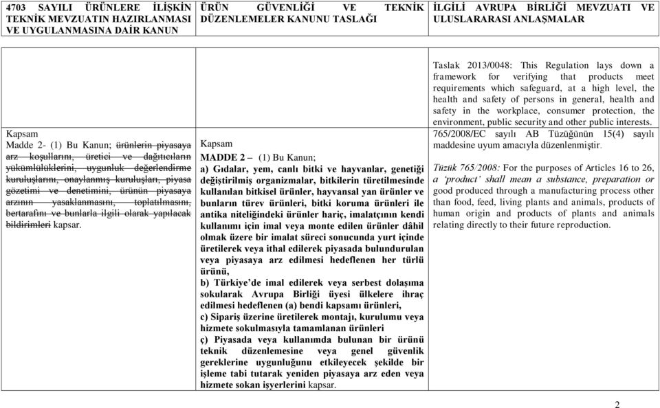 Kapsam MADDE 2 (1) Bu Kanun; a) Gıdalar, yem, canlı bitki ve hayvanlar, genetiği değiģtirilmiģ organizmalar, bitkilerin türetilmesinde kullanılan bitkisel ürünler, hayvansal yan ürünler ve bunların