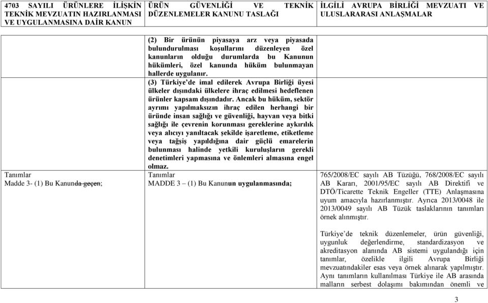 Ancak bu hüküm, sektör ayrımı yapılmaksızın ihraç edilen herhangi bir üründe insan sağlığı ve güvenliği, hayvan veya bitki sağlığı ile çevrenin korunması gereklerine aykırılık veya alıcıyı yanıltacak