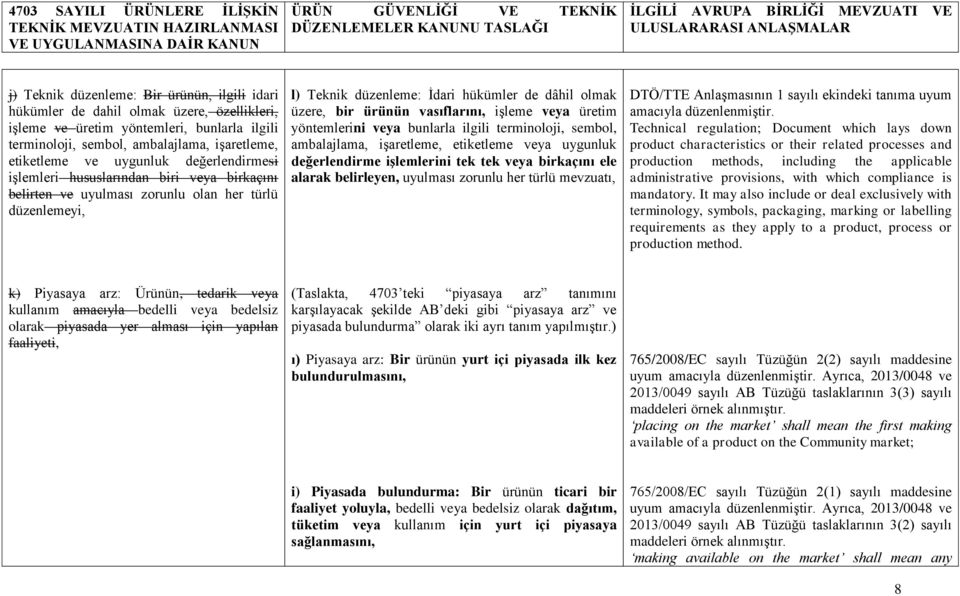 vasıflarını, işleme veya üretim yöntemlerini veya bunlarla ilgili terminoloji, sembol, ambalajlama, işaretleme, etiketleme veya uygunluk değerlendirme iģlemlerini tek tek veya birkaçını ele alarak