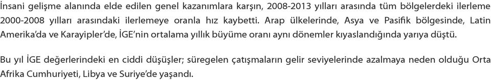 Arap ülkelerinde, Asya ve Pasifik bölgesinde, Latin Amerika da ve Karayipler de, İGE nin ortalama yıllık büyüme oranı aynı