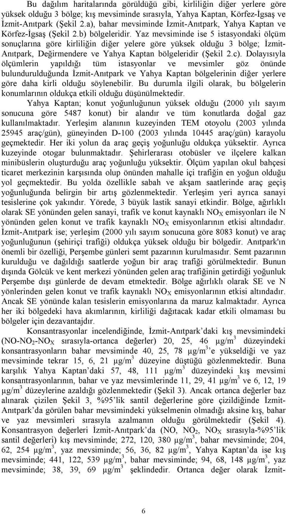 Yaz mevsiminde ise 5 istasyondaki ölçüm sonuçlarına göre kirliliğin diğer yelere göre yüksek olduğu 3 bölge; İzmit Anıtpark, Değirmendere ve Yahya Kaptan bölgeleridir (Şekil 2.c).