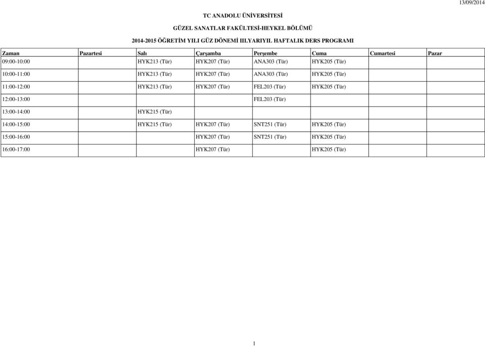 HYK207 (Tür) ANA303 (Tür) HYK205 (Tür) 11:00-12:00 HYK213 (Tür) HYK207 (Tür) FEL203 (Tür) HYK205 (Tür) 12:00-13:00 FEL203