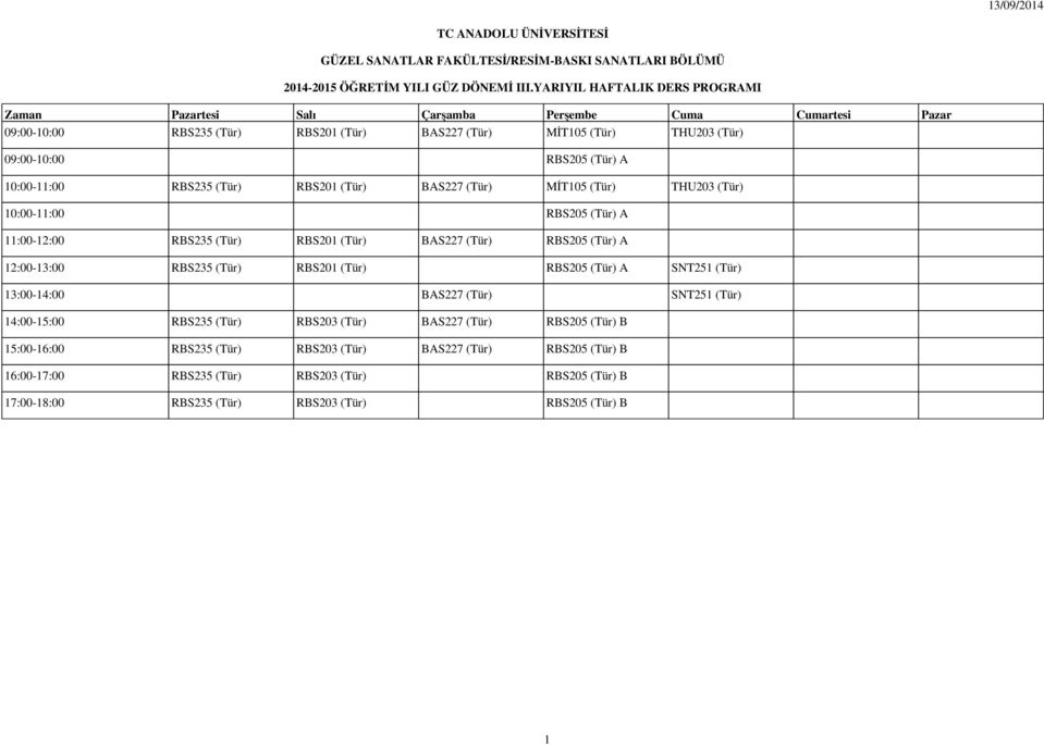 (Tür) MİT105 (Tür) THU203 (Tür) 10:00-11:00 RBS205 (Tür) A 11:00-12:00 RBS235 (Tür) RBS201 (Tür) BAS227 (Tür) RBS205 (Tür) A 12:00-13:00 RBS235 (Tür) RBS201 (Tür) RBS205 (Tür) A SNT251