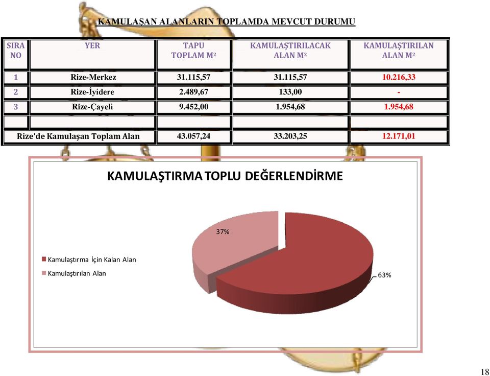 489,67 133,00-3 Rize-Çayeli 9.452,00 1.954,68 1.954,68 Rize'de Kamulaşan Toplam Alan 43.057,24 33.