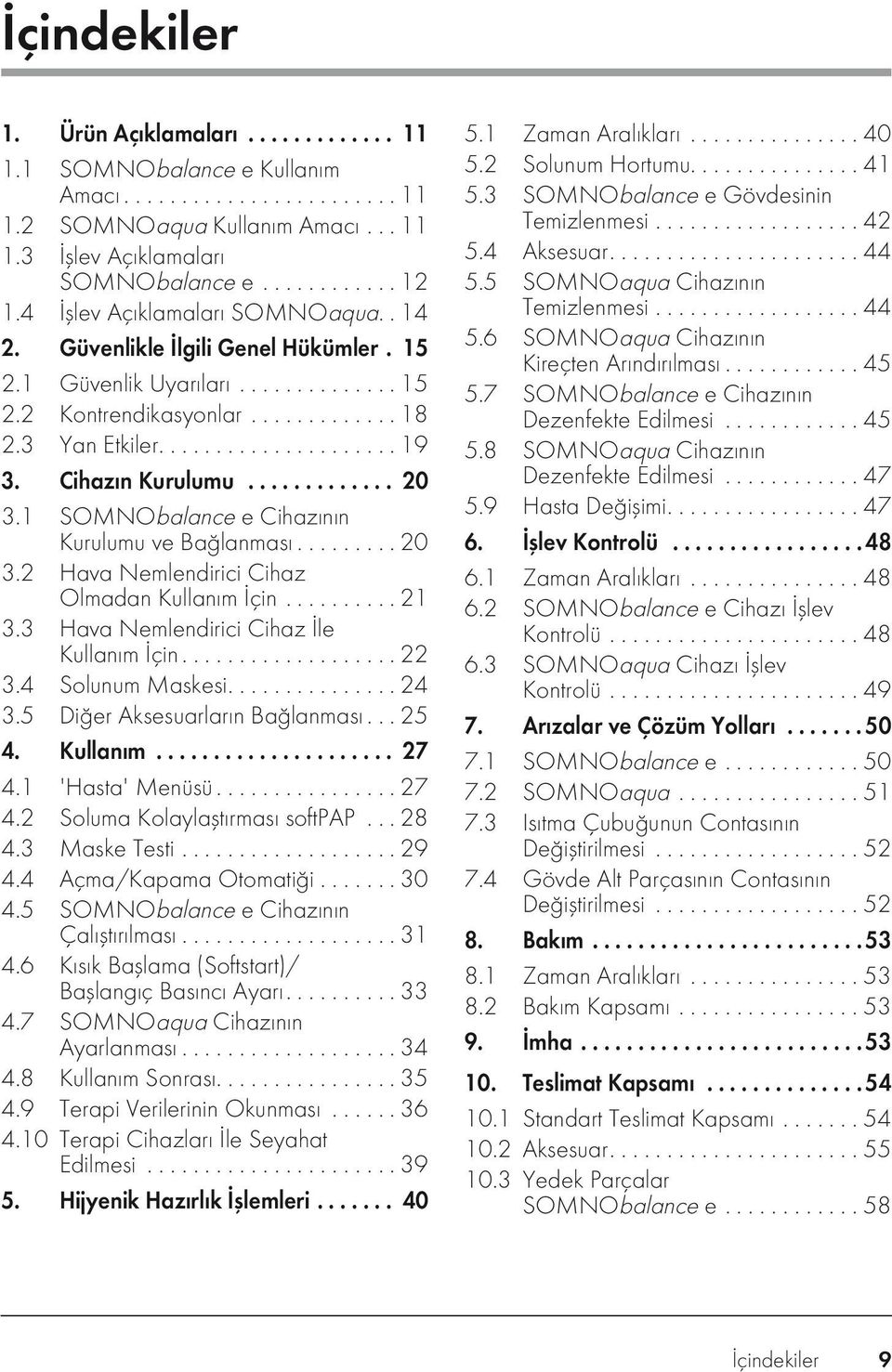 Cihazın Kurulumu............. 20 3.1 SOMNObalance e Cihazının Kurulumu ve Bağlanması......... 20 3.2 Hava Nemlendirici Cihaz Olmadan Kullanım İçin.......... 21 3.