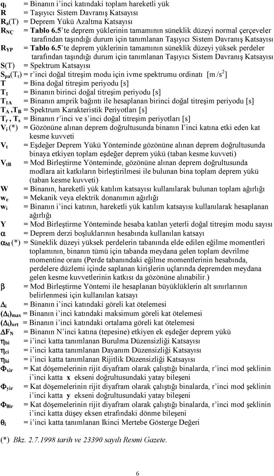 5 te deprem yüklerinin tamamının süneklik düzeyi yüksek perdeler tarafından taşındığı durum için tanımlanan Taşıyıcı Sistem Davranış Katsayısı S(T) = Spektrum Katsayısı S pa (T r ) = r inci doğal