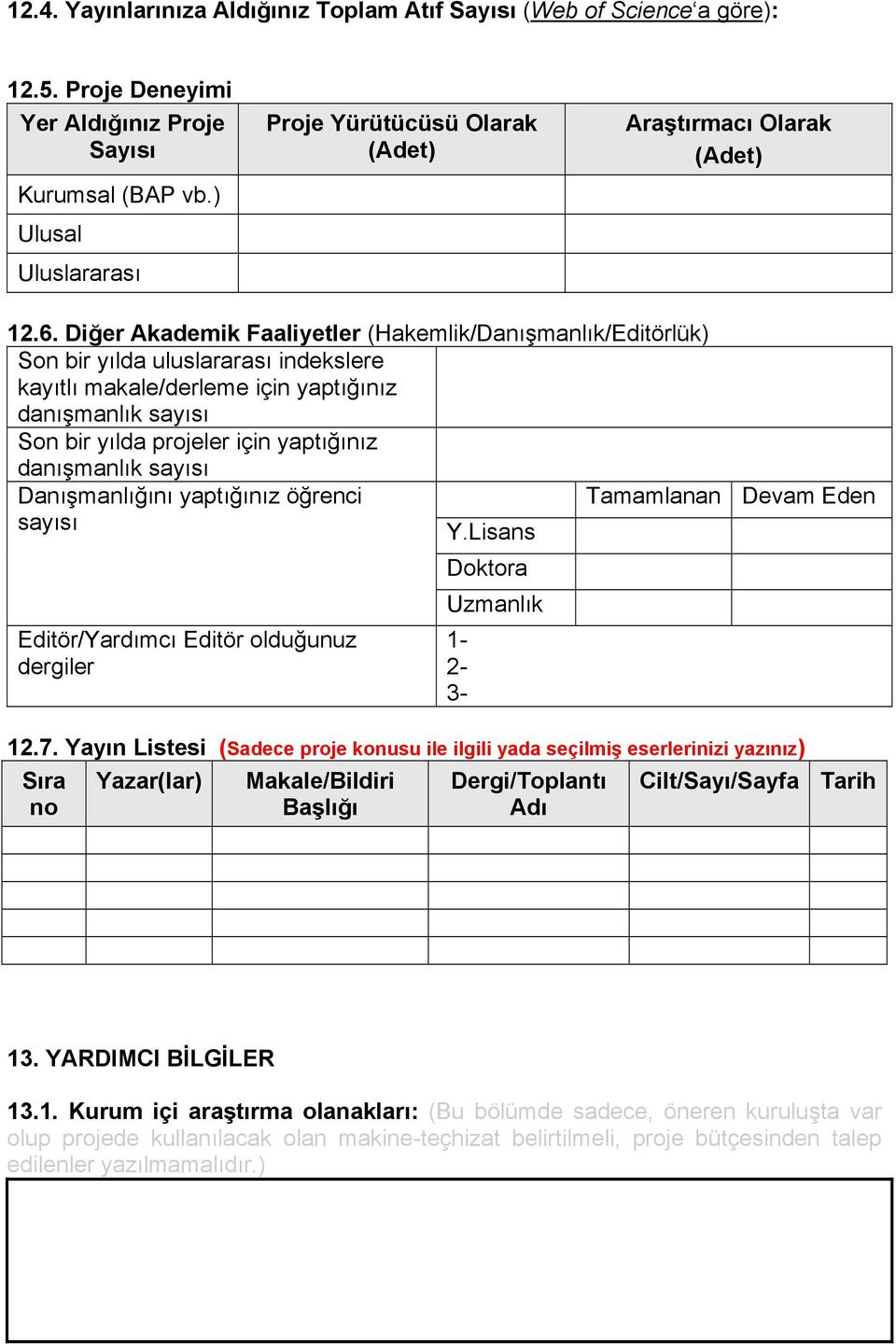 Diğer Akademik Faaliyetler (Hakemlik/Danışmanlık/Editörlük) Son bir yılda uluslararası indekslere kayıtlı makale/derleme için yaptığınız danışmanlık sayısı Son bir yılda projeler için yaptığınız