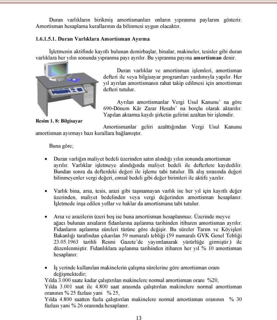 Bu yıpranma payına amortisman denir. Duran varlıklar ve amortisman işlemleri, amortisman defteri ile veya bilgisayar programları yardımıyla yapılır.