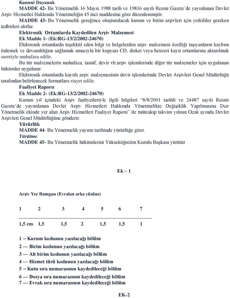 Elektronik Ortamlarda Kaydedilen Arşiv Malzemesi Ek Madde 1- (Ek:RG-13/2/2002-24670) Elektronik ortamlarda teşekkül eden bilgi ve belgelerden arşiv malzemesi özelliği taşıyanların kaybını önlemek ve