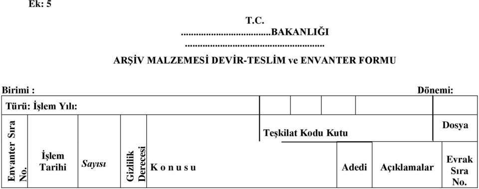 Türü: ĠĢlem Yılı: TeĢkilat Kodu Kutu Dönemi: Dosya ĠĢlem