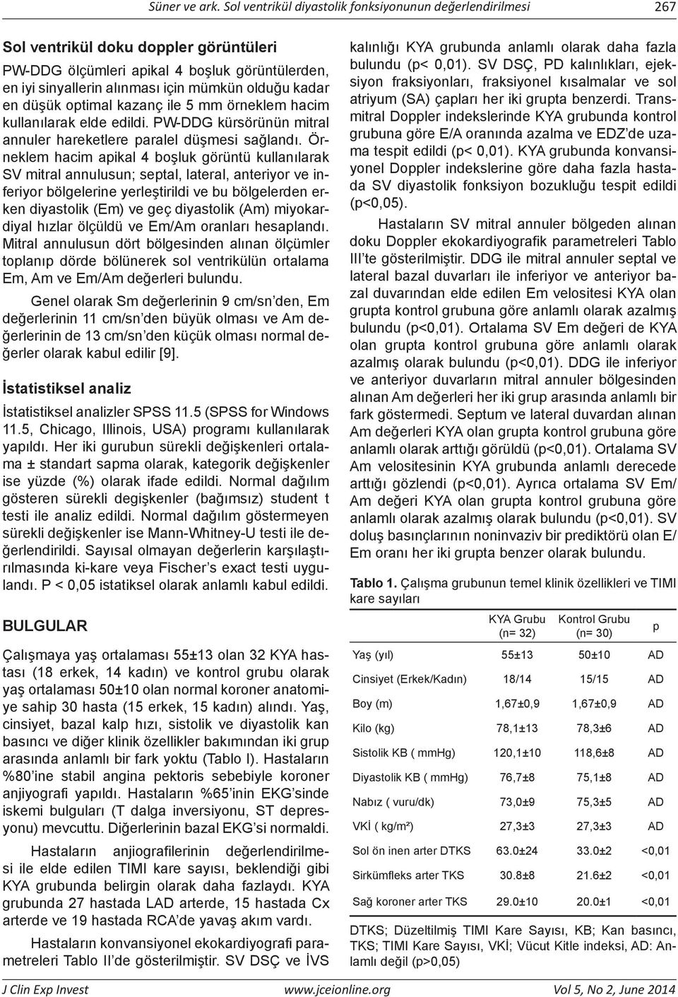 kadar en düşük optimal kazanç ile 5 mm örneklem hacim kullanılarak elde edildi. PW-DDG kürsörünün mitral annuler hareketlere paralel düşmesi sağlandı.