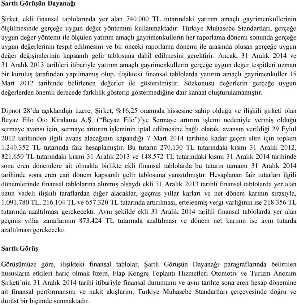 raporlama dönemi ile arasında olusan gerçeğe uygun değer değişimlerinin kapsamlı gelir tablosuna dahil edilmesini gerektirir.