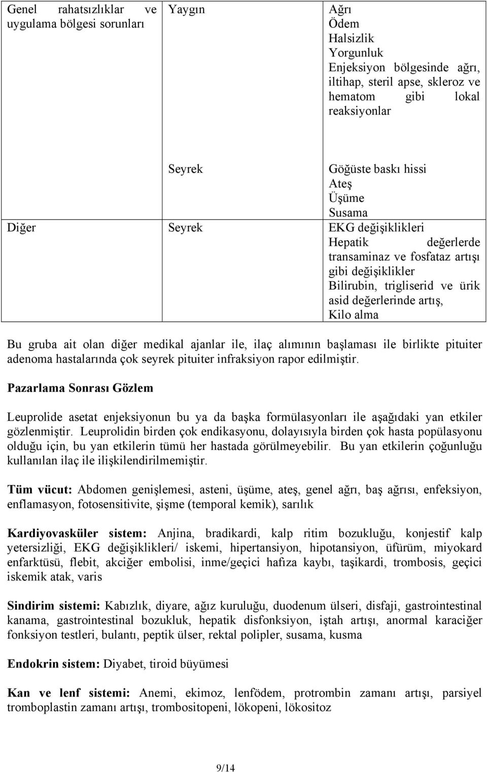 olan diğer medikal ajanlar ile, ilaç alımının başlaması ile birlikte pituiter adenoma hastalarında çok seyrek pituiter infraksiyon rapor edilmiştir.