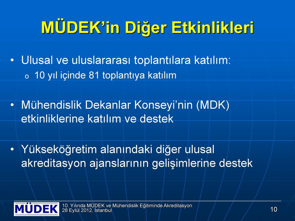 (MDK) etkinliklerine katılım ve destek Yükseköğretim alanındaki diğer