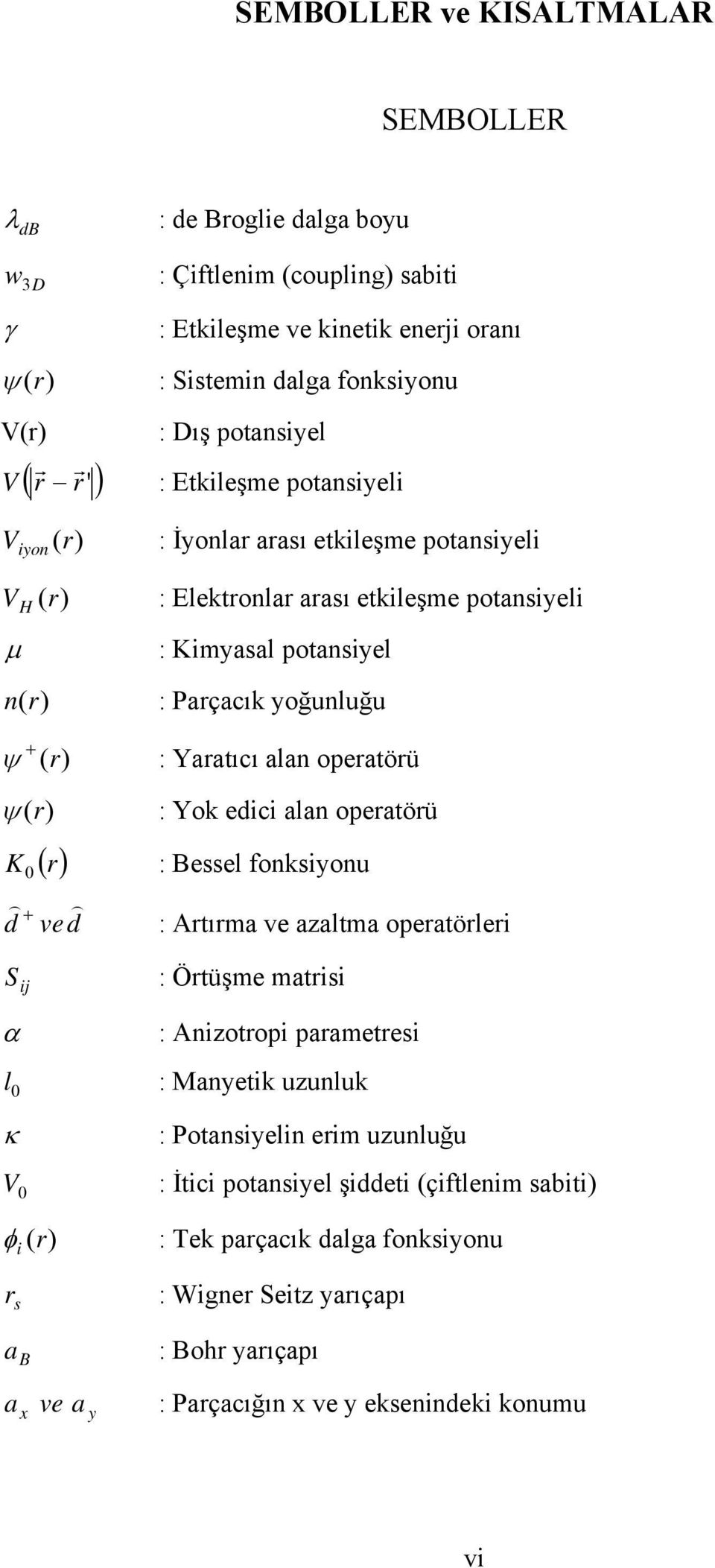 alan opeatöü ψ ( : Yok edc alan opeatöü K ( : Bessel fonksyonu d + ve d : Atıma ve azaltma opeatöle S j α l κ V : Ötüşme mats : Anzotop paametes : Manyetk uzunluk :