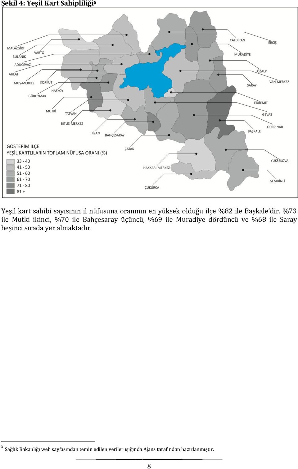 %73 ile Mutki ikinci, %70 ile Bahçesaray üçüncü, %69 ile Muradiye dördüncü ve %68 ile