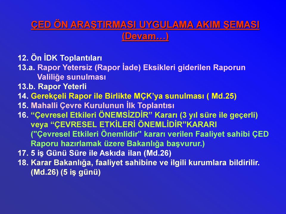 Çevresel Etkileri ÖNEMSĠZDĠR Kararı (3 yıl süre ile geçerli) veya ÇEVRESEL ETKĠLERĠ ÖNEMLĠDĠR KARARI ("Çevresel Etkileri Önemlidir" kararı verilen Faaliyet