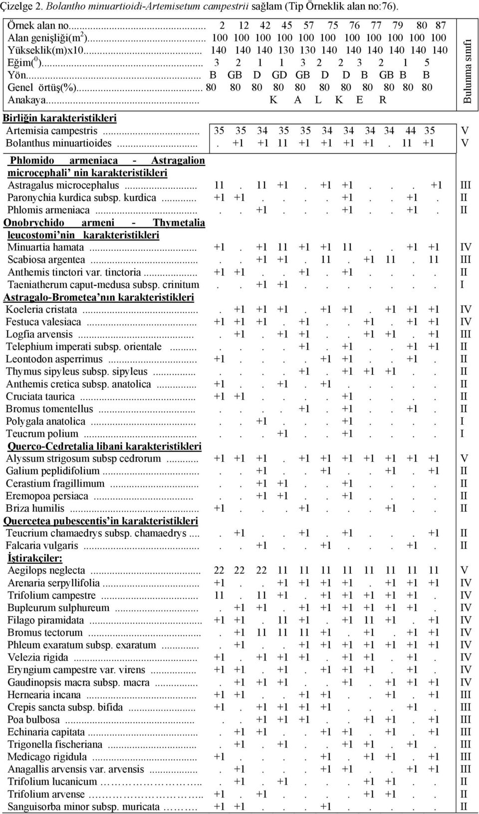 karakteristikleri Artemisia campestris Bolanthus minuartioides Phlomido armeniaca - Astragalion microcephali nin karakteristikleri Astragalus microcephalus Paronychia kurdica subsp kurdica Phlomis