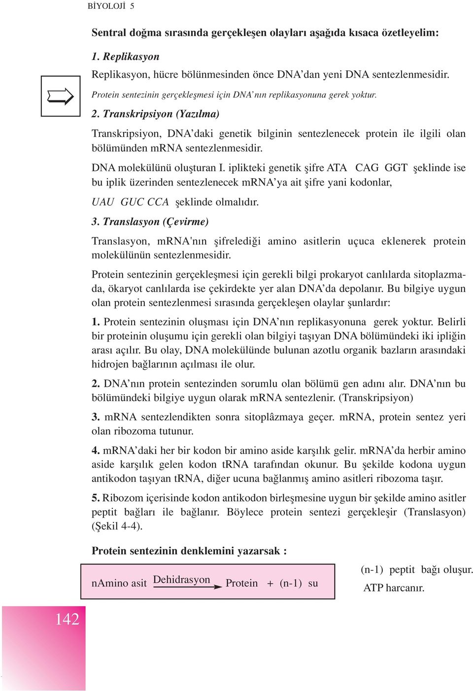 Transkripsiyon (Yaz lma) Transkripsiyon, DNA daki genetik bilginin sentezlenecek protein ile ilgili olan bölümünden mrna sentezlenmesidir. DNA molekülünü oluflturan I.