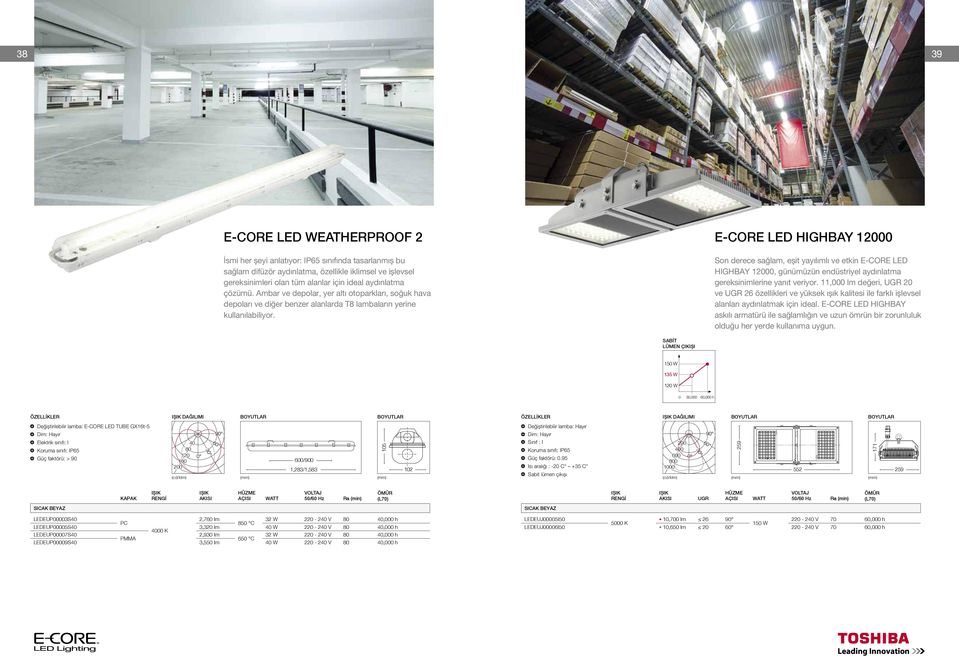 E-CORE LED HIGHBAY 12000 Son derece sağlam, eşit yayılımlı ve etkin E-CORE LED HIGHBAY 12000, günümüzün endüstriyel aydınlatma gereksinimlerine yanıt veriyor.