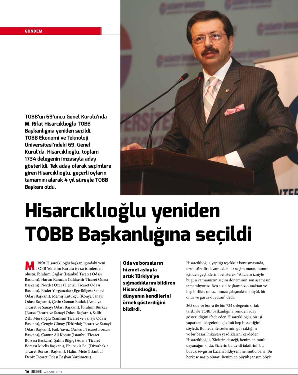 Hisarcıklıoğlu yeniden TOBB Başkanlığına seçildi M.