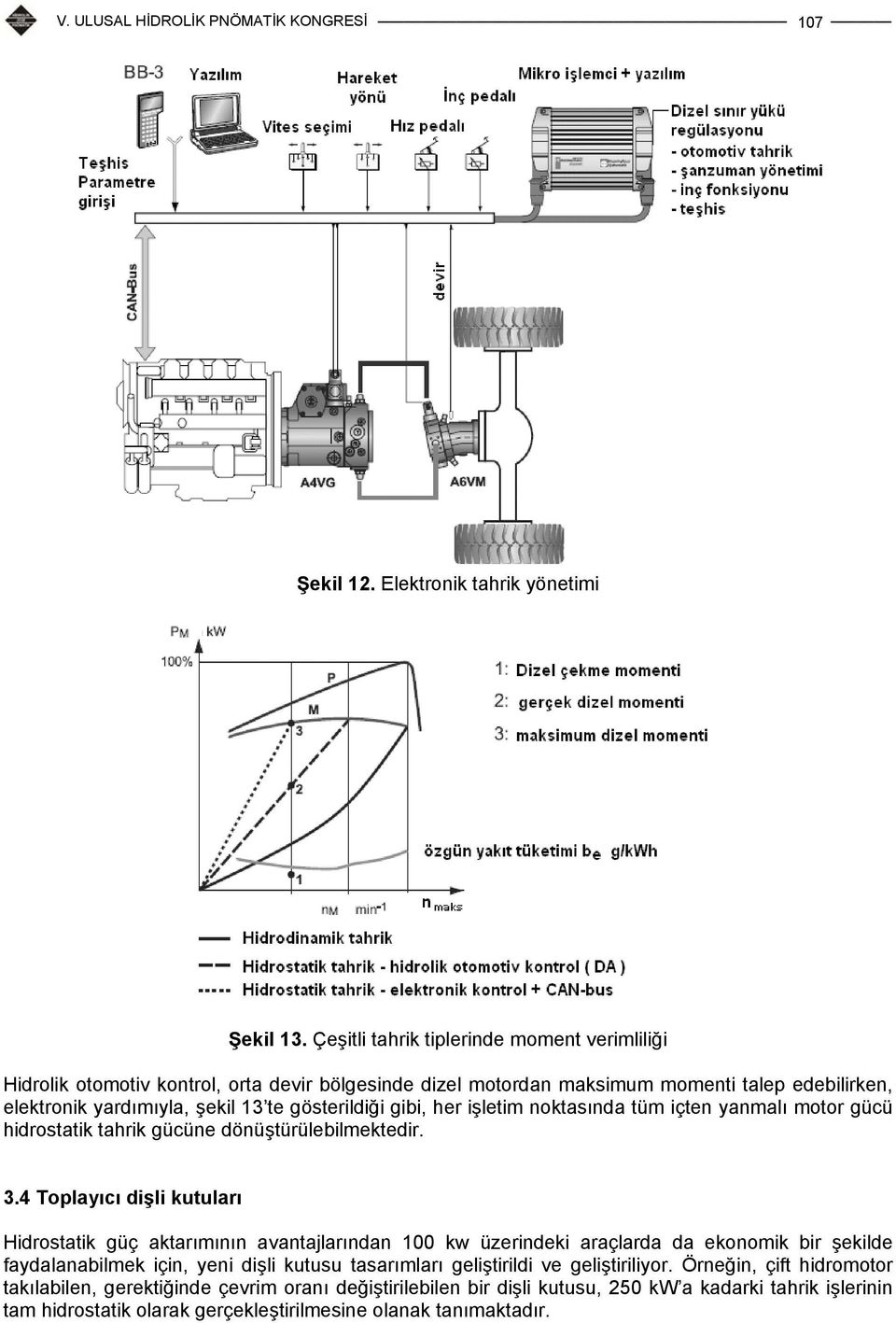 gösterildiği gibi, her işletim noktasında tüm içten yanmalı motor gücü hidrostatik tahrik gücüne dönüştürülebilmektedir. 3.