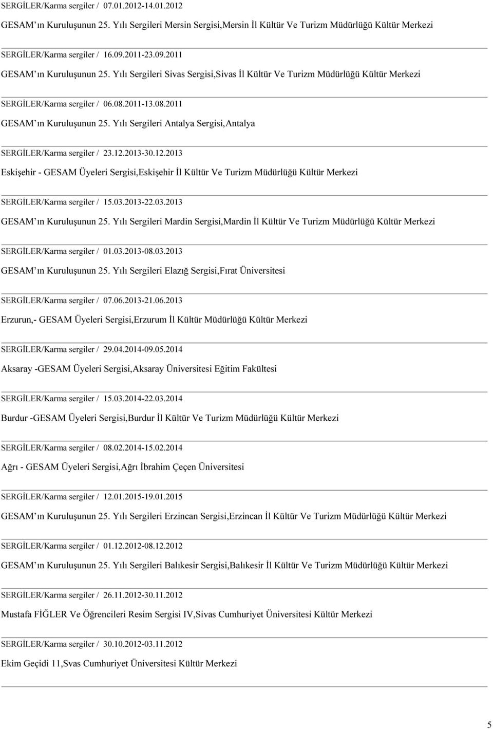 12.2013-30.12.2013 Eskişehir - GESAM Üyeleri Sergisi,Eskişehir İl Kültür Ve Turizm Müdürlüğü Kültür Merkezi SERGİLER/Karma sergiler / 15.03.2013-22.03.2013 GESAM ın Kuruluşunun 25.